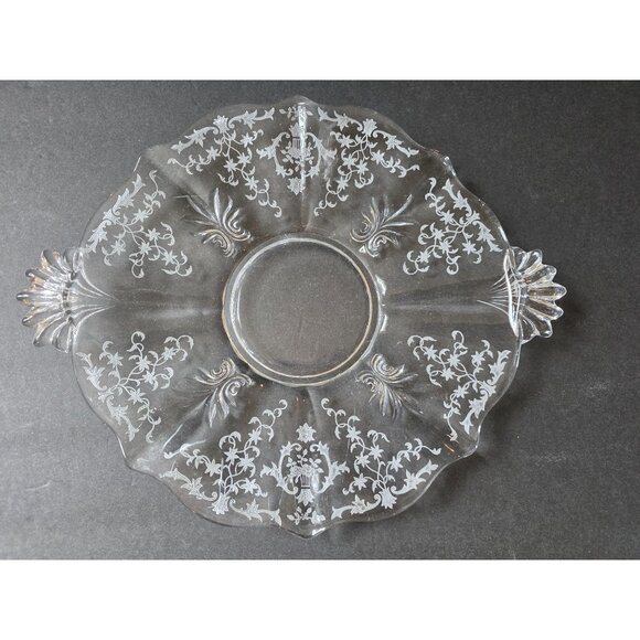 Vintage Fostoria Navarre Clear Glass Serving Cake Plate Floral Etched - Picture 1 of 3